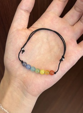 新款仙气彩虹手链编手工织情侣闺蜜可调节手绳甜妹百搭ins风手饰