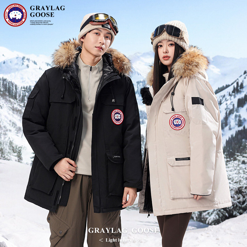 2025重磅新款男女同款连帽加厚抗寒防风工装羊毛羽绒滑雪服派克服