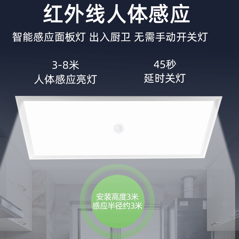 集成吊顶LED智能平板灯人体感应声控雷达面板灯过道厨卫生间浴室 - 图0