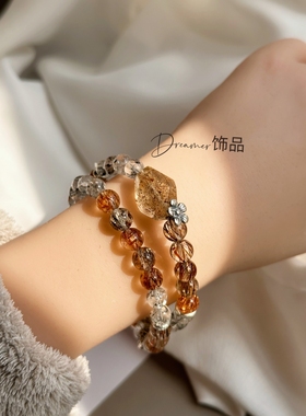 Dreamer设计款天然黑金超七闪灵钻双圈手链招财手串