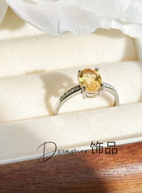 925银镶嵌天然黄水晶戒指开口可调节