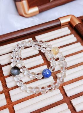 Dreamer设计天然白水晶手链女款小众精致感新中式双圈蓝晶石手串
