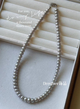 奶奶灰淡水珍珠项链馒头珠项链毛衣链