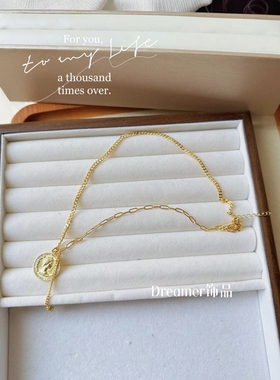 925银古币镶嵌祖母绿复古项链