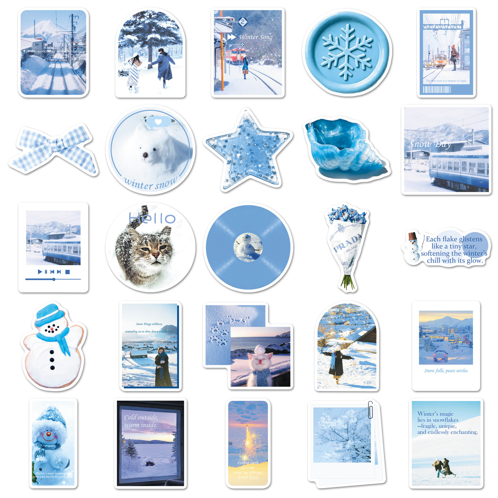 100张冬日蓝调絮语创意卡通高颜值个性贴纸手机壳墙面头盔diy贴纸,淘宝优惠券,粉丝福利购,淘宝优惠卷