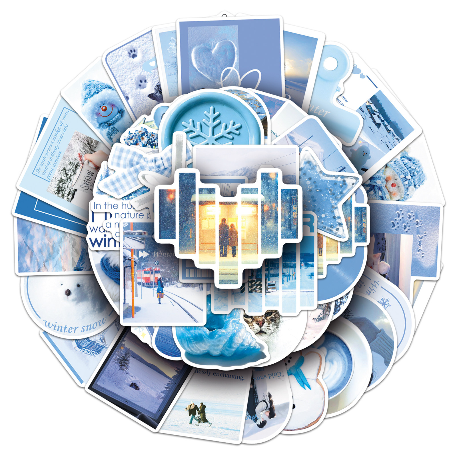 100张冬日蓝调絮语创意卡通高颜值个性贴纸手机壳墙面头盔diy贴纸,淘宝优惠券,粉丝福利购,淘宝优惠卷