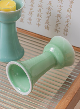 中式青瓷素心烛台家用佛前用品