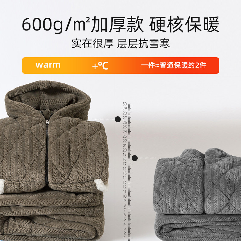 雪中飞冬季情侣睡衣男三层夹棉加厚珊瑚绒可外穿湖南省服家居服女
