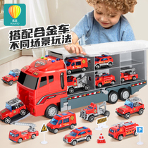 Children Toy Small Car Alloy Simulation Boy Fire Engineering Trailer Transporter baby boy Puzzle Suit