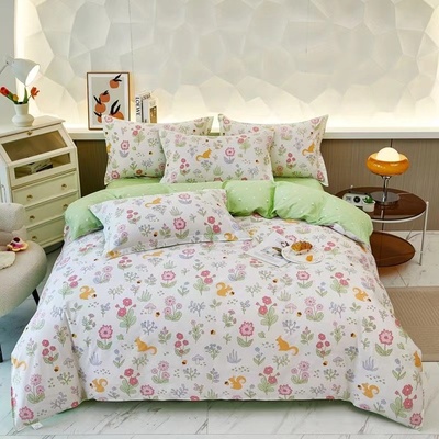 纯棉四件套100%全棉斜纹床上用品单双人床单被套三件套