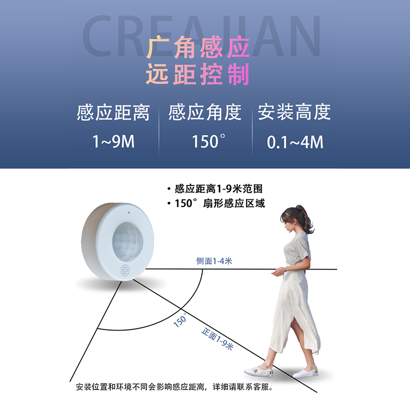 智能免布线无线红外线人体感应器玄关鞋柜过道楼梯灯带自动开关灯 - 图0