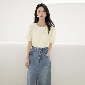 对白DUIBAI薄荷曼波圆领雪纺衬衫女2024夏季新款小众通勤短袖上衣