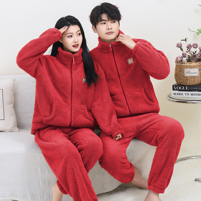 情侣款秋冬季牛奶绒保暖家居服套装休闲宽松可外穿加厚家居服套装