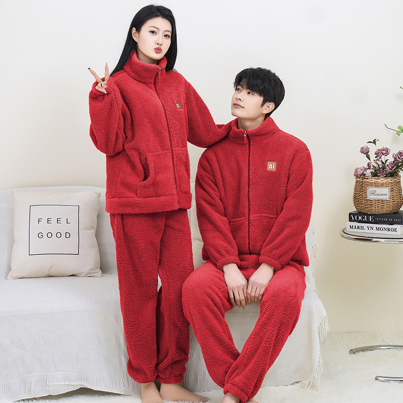 情侣款秋冬季牛奶绒保暖家居服套装休闲宽松可外穿加厚家居服套装