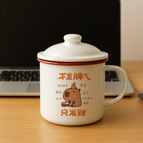 怀旧搪瓷杯老式复古情绪稳定家用喝水杯子耐用办公室大容量马克杯 - 图0