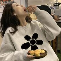 Big Code Women Dress Fat Mm American Comeback Woman 2023 Autumn Lazy Loose slim fit long sleeve blouse with velvety thickened