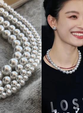 明星倪妮同款人造澳白珍珠项链锁骨链百搭气质澳白平替女颈链