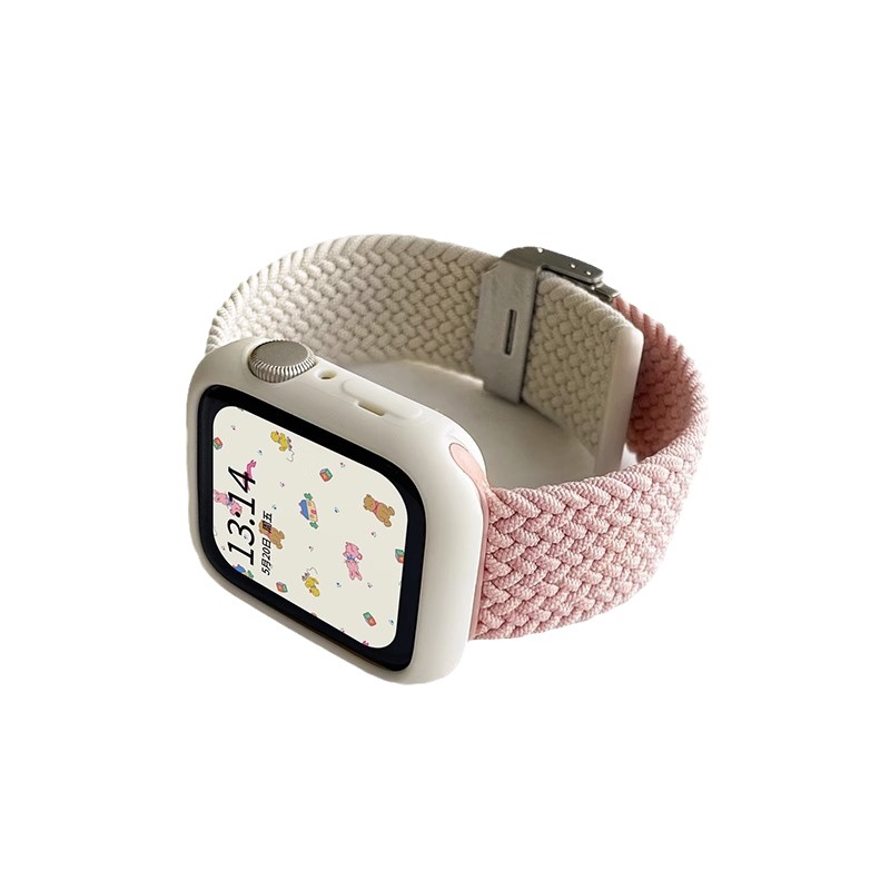 适用苹果iwatchs9/8/7/6/5/SE尼龙拼色弹力iwatch/ultra2金属卡扣拼色applewatch表带编织女生小众38/40/41mm - 图3