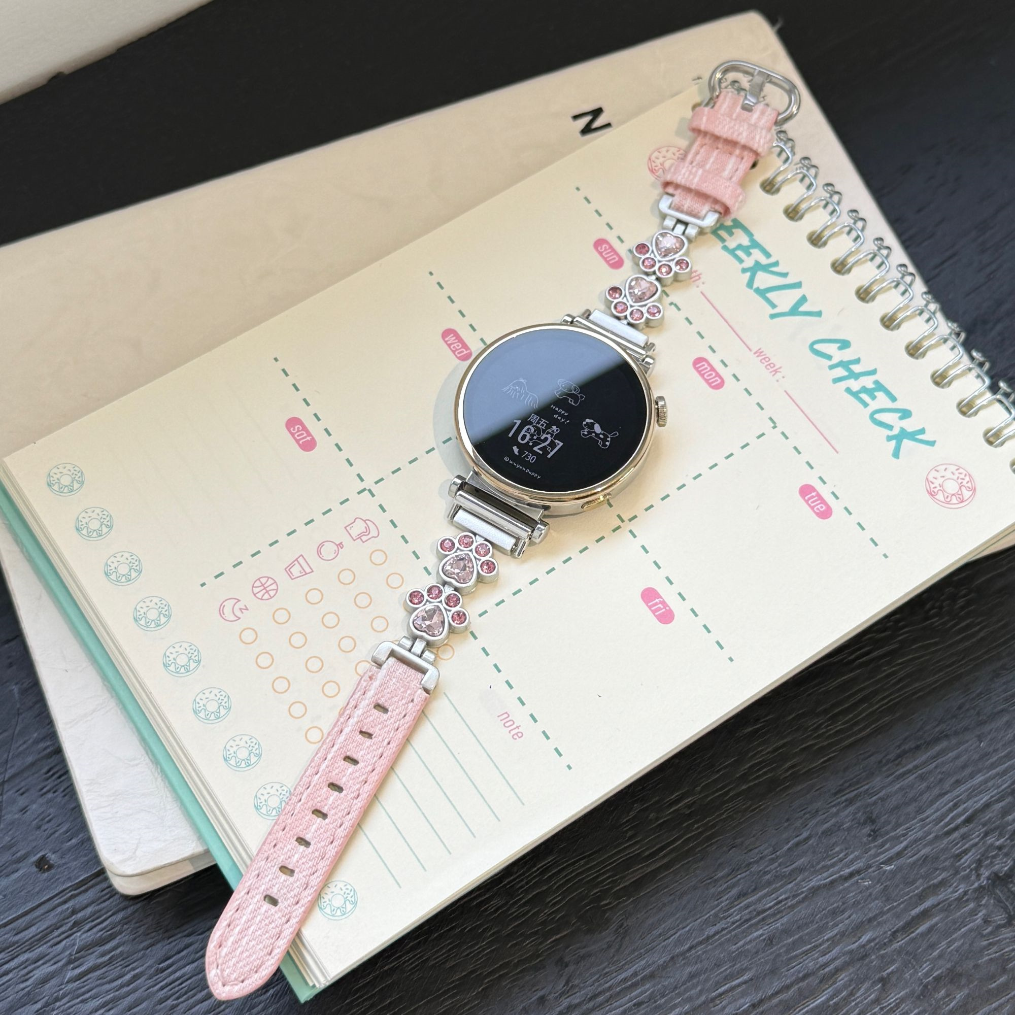 适用小米watchs4/41mm表带watch2pro猫爪闪钻拼皮手链S3/S2/s1pro/color女款高级腕带嘿喽RS4Plus/RT真皮表链 - 图3