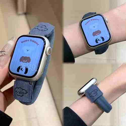 适用applewatch10表带S9苹果手表iwatch8新款S1042/46mm卡通皮筋女新款S7弹力SE腕带秋冬可爱华强北ultra腕带 - 图1