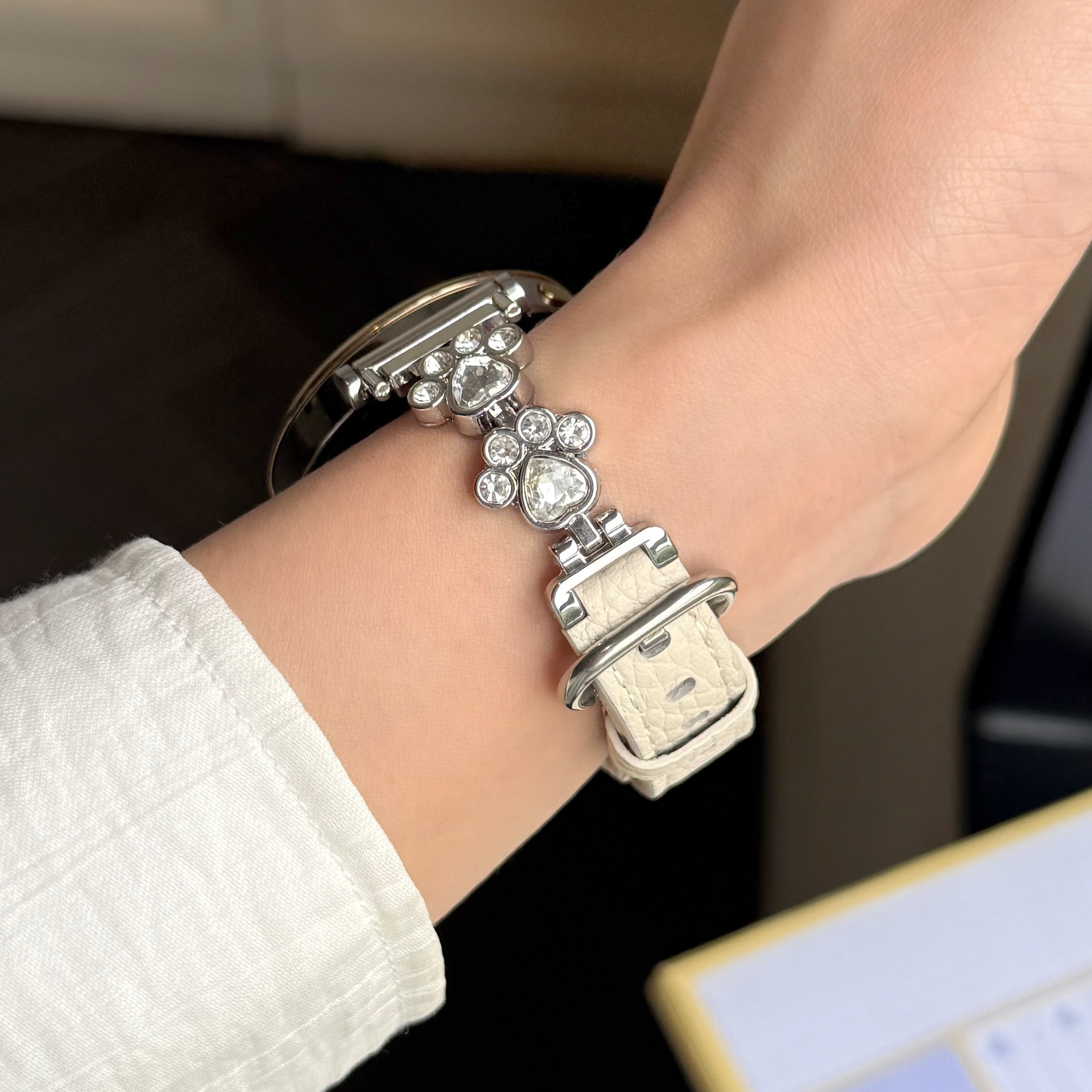 适用小米watchs4/41mm表带watch2pro猫爪闪钻拼皮手链S3/S2/s1pro/color女款高级腕带嘿喽RS4Plus/RT真皮表链 - 图2