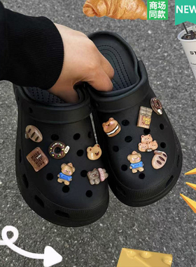 crocs洞洞鞋配饰透明小熊鞋花