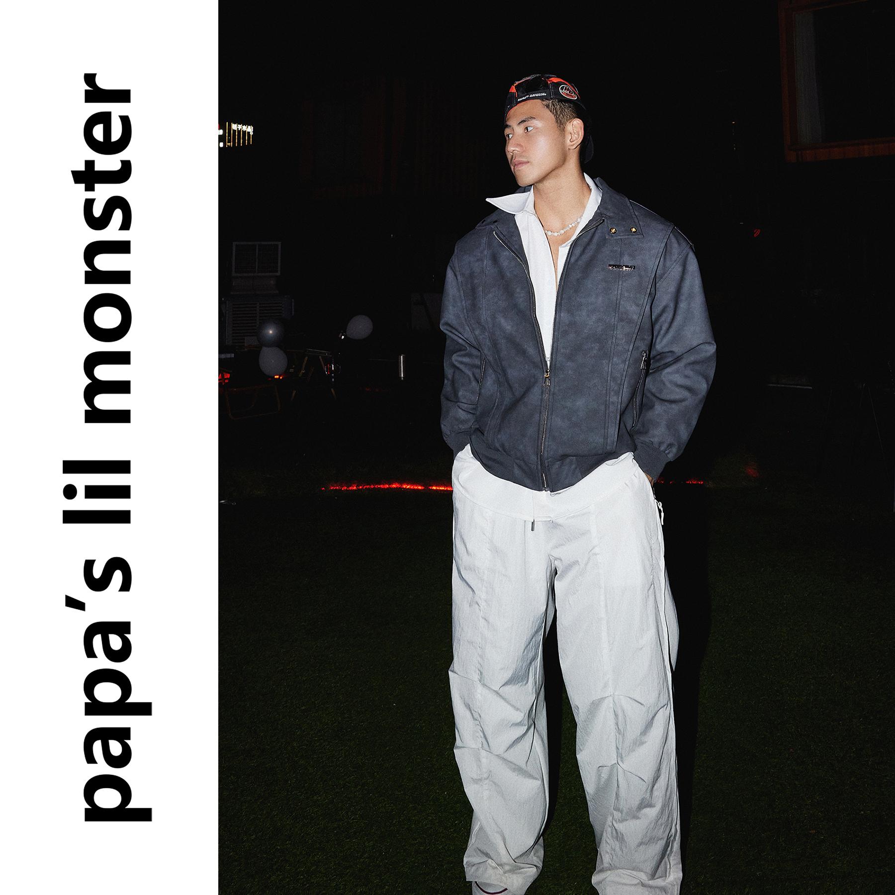 PAPASLILMONSTER美式复古机车皮衣 擦色做旧美拉德系夹克男女同款 - 图3