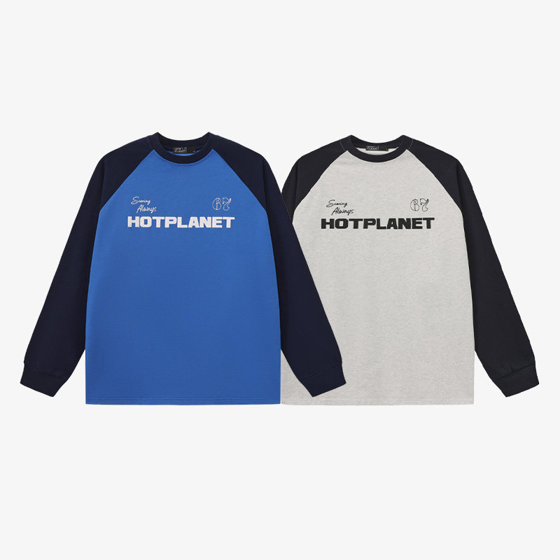 hotplanet2025秋季新款男女同款潮流时尚插肩长袖撞色纯棉T恤265g,淘宝优惠券,粉丝福利购,淘宝优惠卷