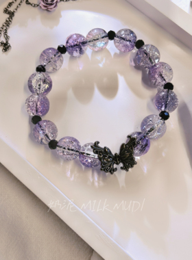 奶泥MILKMUD/原创设计国风蝴蝶手链紫色爆花渐变珠串手作饰品女生