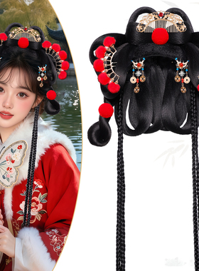 古风汉服假发包少女一体式套装