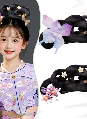 女童汉服明制唐风发髻假发套装