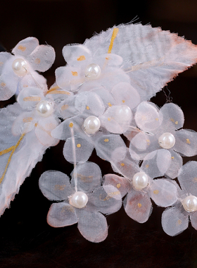 古风绢纱花朵烫花侧边夹