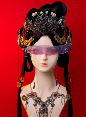 暗黑中式古风金属流苏汉服项链