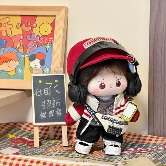 20cm棉花娃娃耳机护目镜耳麦头戴式酷帅二十厘米娃娃玩偶公仔配饰
