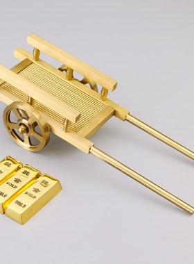 速发黄铜满载而归铜元宝金一装件推车板车条桶金客厅办公室摆饰工