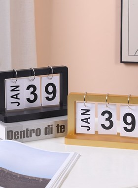 速发玄关装饰品翻页日历照面摆件风办公室木拍质桌日期牌可调