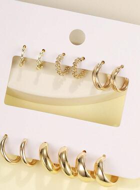 Earring set 6 pieces 金属耳圈覆古麻花耳环套组6件套earrings