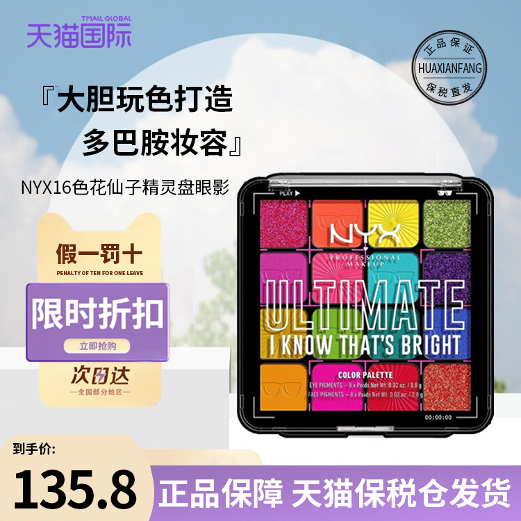 NYX眼影盘乌托邦40色眼影盘彩妆盘不晕染防水持久16色大地牛仔盘-图0