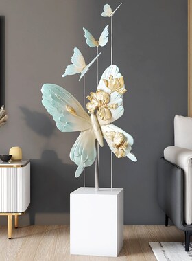 速发轻奢视蝶大型落地摆件客软电蝴柜沙发旁厅装家居饰品乔迁新居