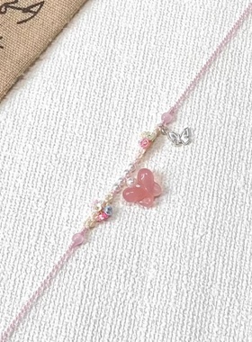 粉色冰透蝴蝶项链女款轻奢小众设计高级感甜美百搭锁骨链时尚编绳