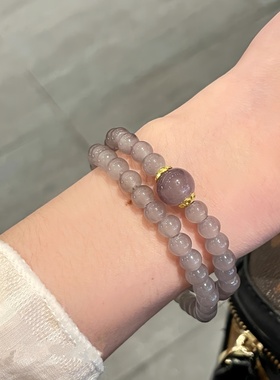 显白烟灰双圈手链女高级感小众设计精致百搭简约手串闺蜜手饰品