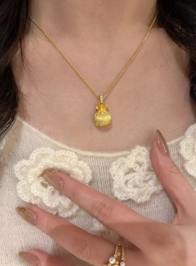 新中式满天星福袋项链女古法金色闪钻拉丝福袋吊坠轻奢百搭不掉色