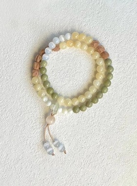 新中式米黄色叠戴手串女轻奢小众设计高级感精致气质情侣闺蜜手链