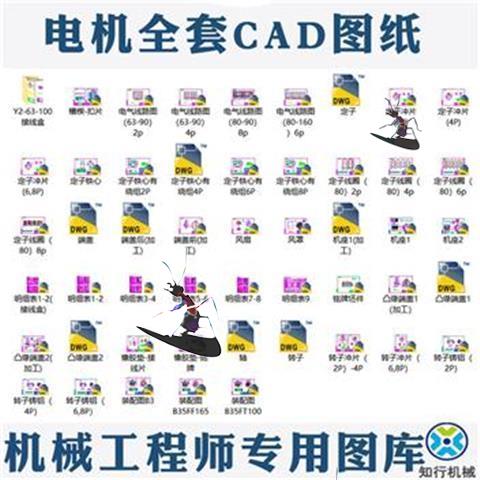 电机全套CAD图纸鼠笼型2P4P6P8P Y2 80三相异步电动机2d模型图纸 - 图1