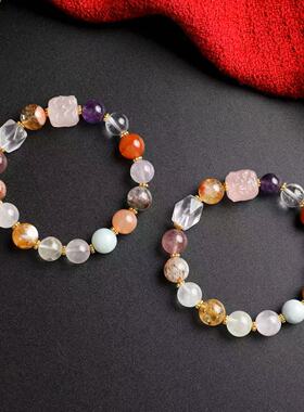 天然多宝水晶南红单圈手链手串