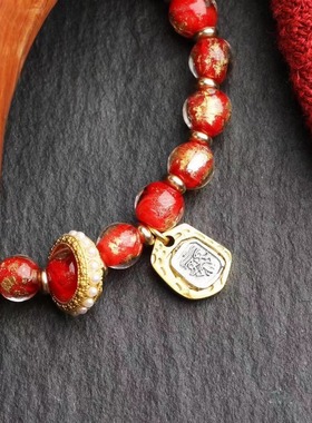 金箔琉璃设计款手链红色琉璃扎基拉姆原创设计饰品女款手串