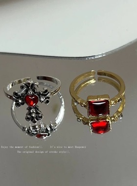 自制 叠戴vintage戒指小众独特古着食指戒女高级感指环开口可调节