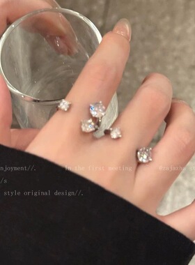 指尖星光~爆闪双头锆石戒指女小众设计轻奢关节戒高级感叠戴指环