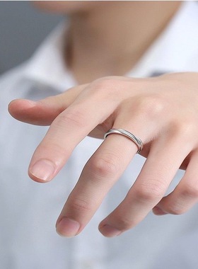 单身戒指男ins小众设计感冷淡风开口可调节食指戒光面指环尾戒潮