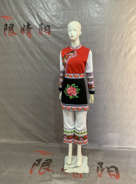 新款白族服装成人长裙演出服刺绣56个少数民族传统服饰红黑白套装